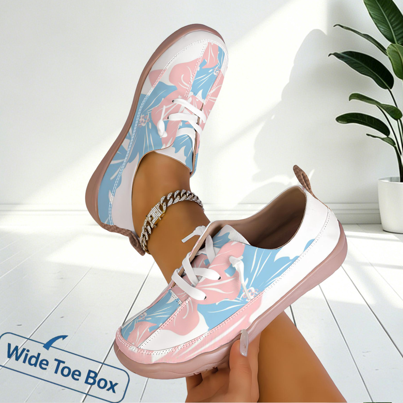 Women Floral Print Wide Toe Sn - Sneaker Care For Canvas Fabrics ulasan dan harga