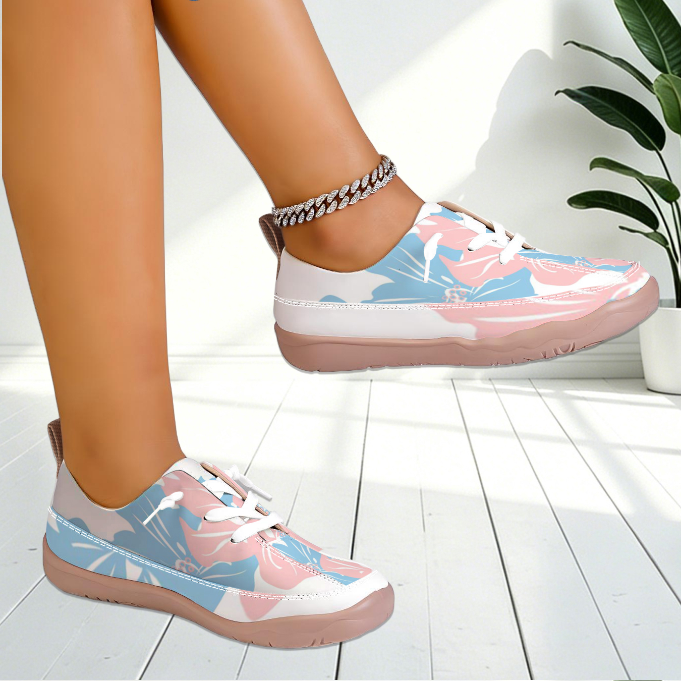 Women Floral Print Wide Toe Sn - Sneaker Care For Canvas Fabrics ulasan dan harga