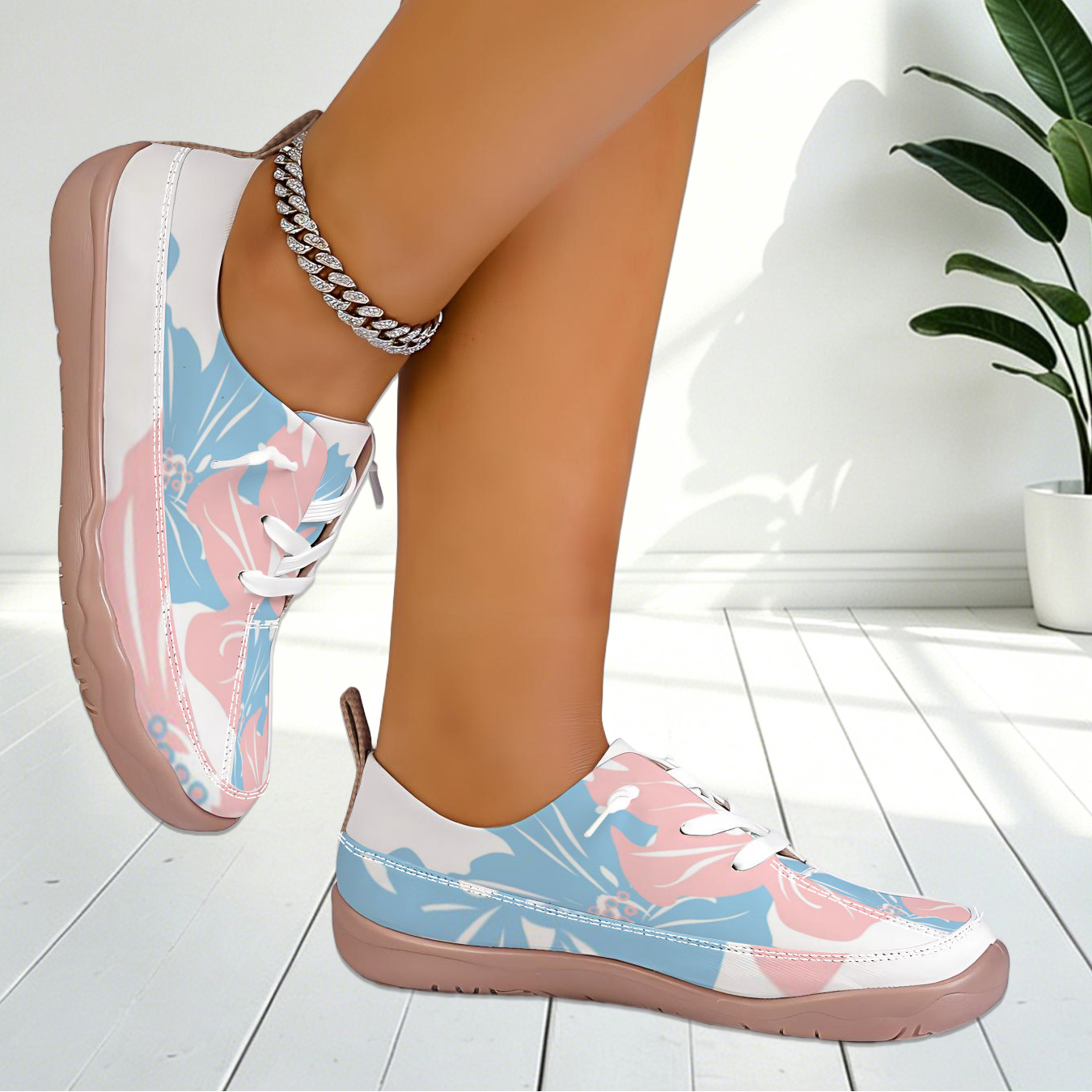 Women Floral Print Wide Toe Sn - Sneaker Care For Canvas Fabrics ulasan dan harga